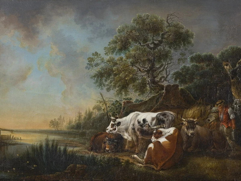 1723-Johann Jakob Schalch - Contadino con mucche sulla riva di un fiume (1775)